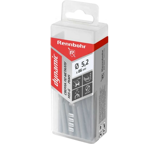 Изображение товара Сверло по металлу RENNBOHR DYNAMIC PROM 5.2x86 мм, HSS-G, P6M5, 20 шт/уп 666052