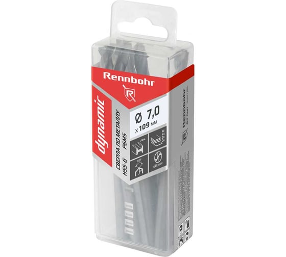 Изображение товара Сверло по металлу RENNBOHR DYNAMIC PROM 7.0x109 мм, HSS-G, P6M5, 10 шт/уп 666070