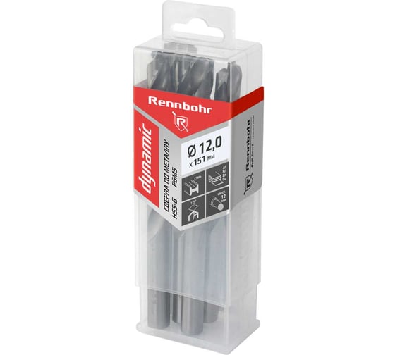 Изображение товара Сверло по металлу RENNBOHR DYNAMIC PROM 12.0x151 мм, HSS-G, P6M5, 5 шт/уп 666120