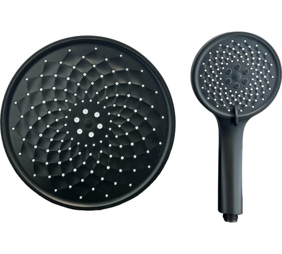 Изображение товара Комплект GRIALE душевая лейка 12х25 см и тропическая лейка 25х25 см черная круглая GR77HT