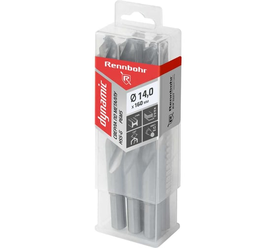 Изображение товара Сверло по металлу RENNBOHR DYNAMIC PROM 14.0x160 мм, хв-к 12 мм, HSS-G, P6M5, 5 шт/уп 666140
