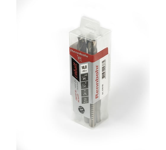 Изображение товара Сверло по металлу RENNBOHR COBALT PROM 18.0x195 мм, хв-к 12 мм, HSS-Co, Р6М5К5, 3 шт/уп 670180