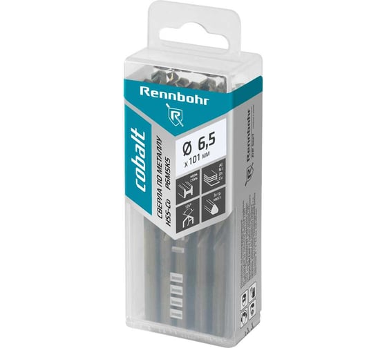 Изображение товара Сверло по металлу RENNBOHR COBALT PROM 3-х гр. хвост, 6.5x101 мм, HSS-Co, Р6М5К5, 20 шт/уп 671065