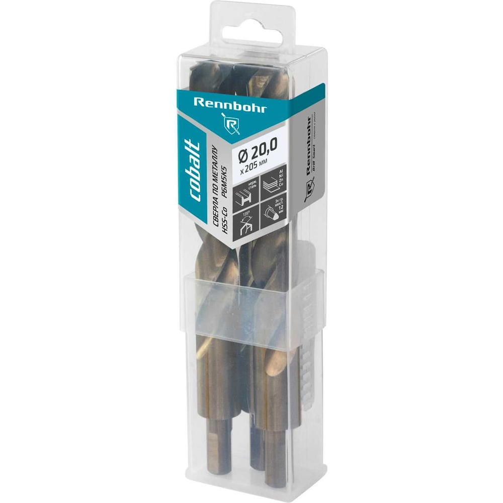 Изображение товара Сверло по металлу RENNBOHR COBALT PROM 3-х гр. хвост, 20.0x200 мм, хв-к 12 мм, HSS-Co, Р6М5К5, 3 шт/уп 671200