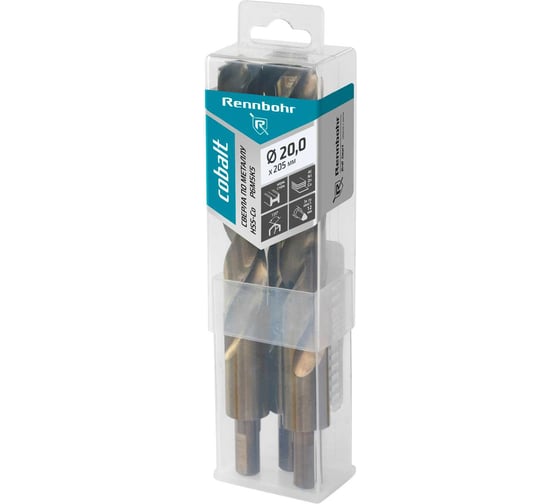 Изображение товара Сверло по металлу RENNBOHR COBALT PROM 3-х гр. хвост, 20.0x200 мм, хв-к 12 мм, HSS-Co, Р6М5К5, 3 шт/уп 671200