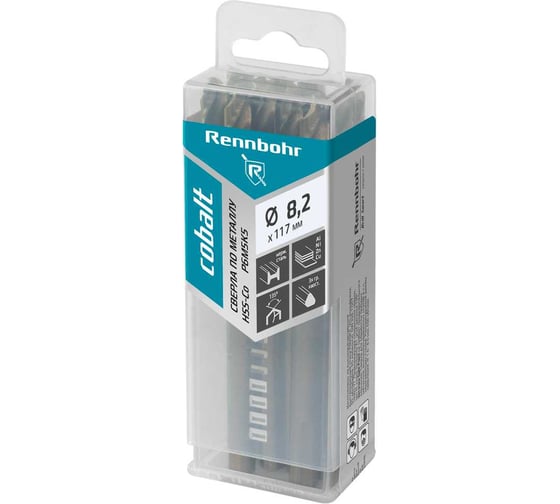 Изображение товара Сверло по металлу RENNBOHR COBALT PROM 3-х гр. хвост, 8.2x117 мм, HSS-Co, Р6М5К5, 10 шт/уп 671082
