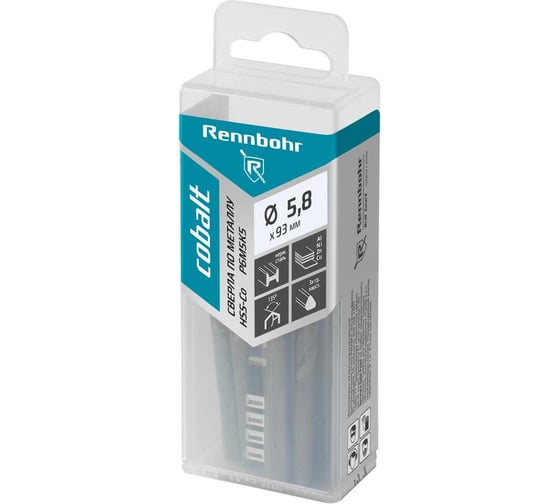 Изображение товара Сверло по металлу RENNBOHR COBALT PROM 3-х гр. хвост, 5.8x93 мм, HSS-Co, Р6М5К5, 20 шт/уп 671058