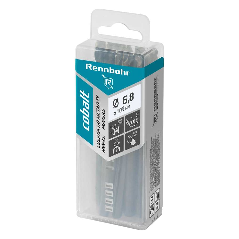 Изображение товара Сверло по металлу RENNBOHR COBALT PROM 3-х гр. хвост, 6.8x109 мм, HSS-Co, Р6М5К5, 10 шт/уп 671068