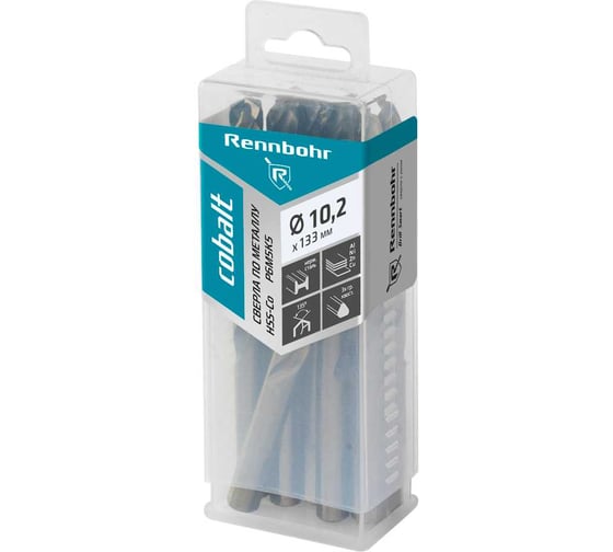 Изображение товара Сверло по металлу RENNBOHR COBALT PROM 3-х гр. хвост, 10.2x133 мм, HSS-Co, Р6М5К5, 10 шт/уп 671102