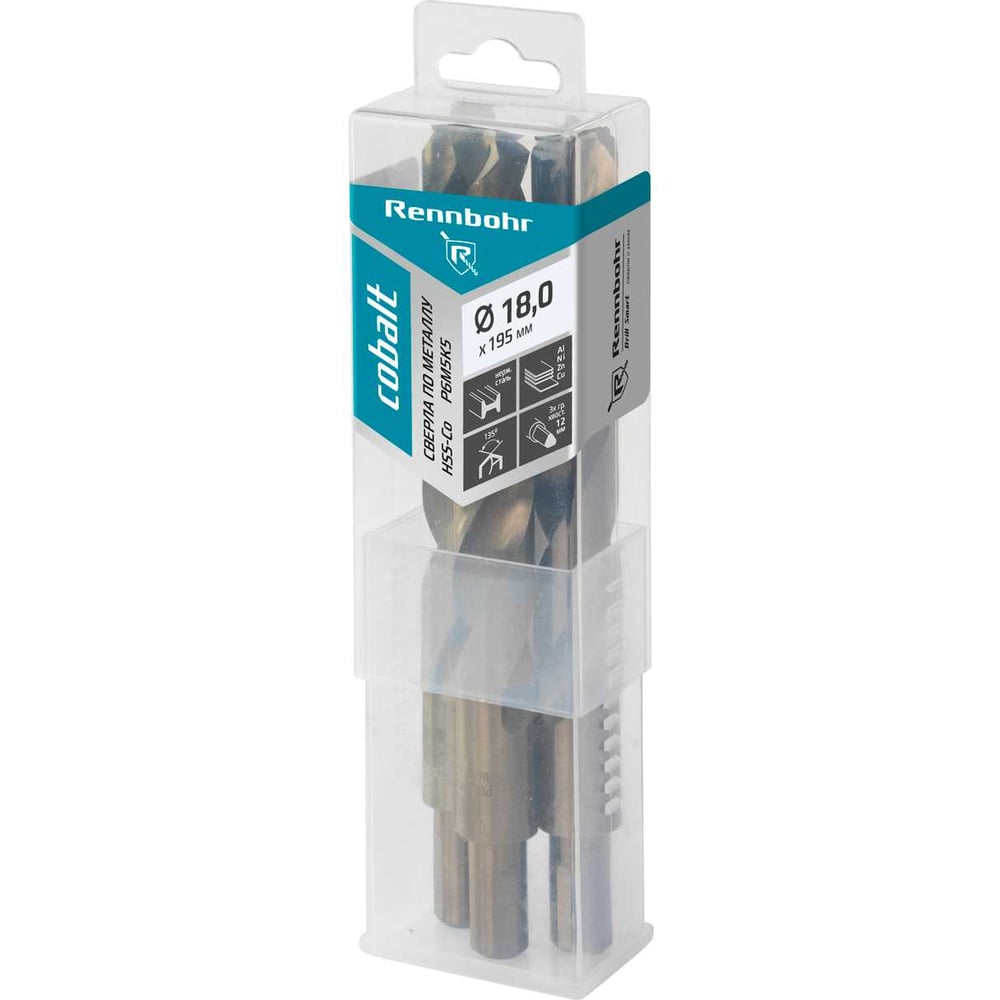 Изображение товара Sверло по металлу HSS-Co 18x195 мм, 3 шт, хвост 12 мм, COBALT PROM