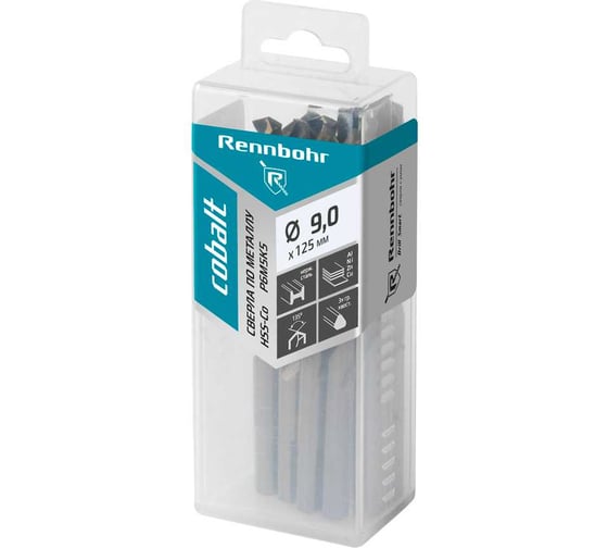 Изображение товара Сверло по металлу RENNBOHR COBALT PROM 3-х гр. хвост, 9.0x125 мм, HSS-Co, Р6М5К5, 10 шт/уп 671090
