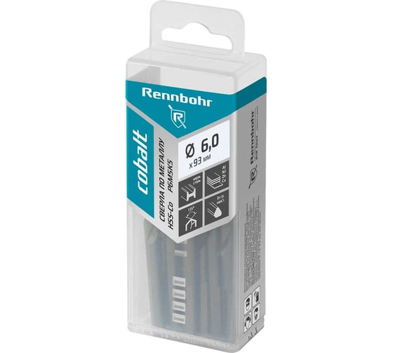 Изображение товара Сверло по металлу RENNBOHR COBALT PROM 3-х гр. хвост, 6.0x93 мм, HSS-Co, Р6М5К5, 20 шт/уп 671060