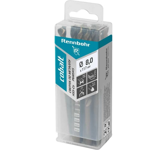 Изображение товара Сверло по металлу RENNBOHR COBALT PROM 3-х гр. хвост, 8.0x117 мм, HSS-Co, Р6М5К5, 10 шт/уп 671080