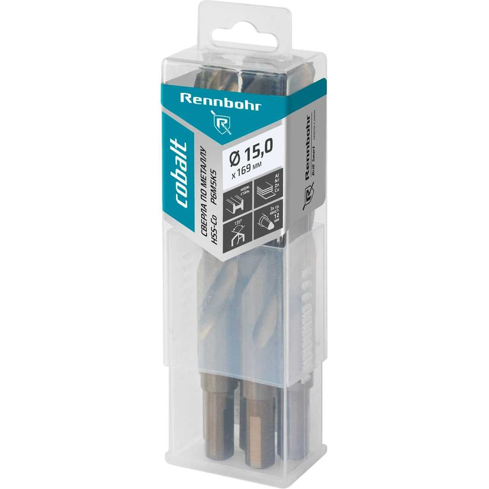 Изображение товара Сверло по металлу RENNBOHR COBALT PROM 3-х гр. хвост, 15.0x169 мм, хв-к 12 мм, HSS-Co, Р6М5К5, 5 шт/уп 671150