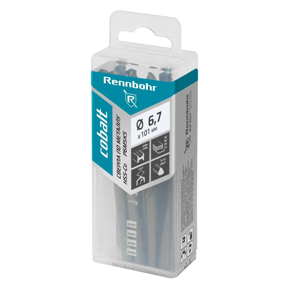 Изображение товара Сверло по металлу RENNBOHR COBALT PROM 3-х гр. хвост, 6.7x101 мм, HSS-Co, Р6М5К5, 10 шт/уп 671067