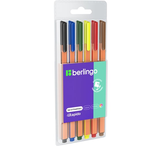 Изображение товара Набор капиллярных ручек BERLINGO Rapido 6 цветов, 0,4 мм, трехгранные CK_40006