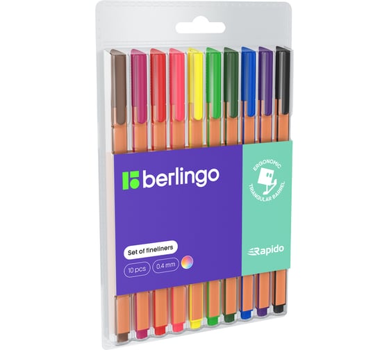 Изображение товара Набор капиллярных ручек BERLINGO Rapido 10 цветов, 0,4 мм, трехгранные CK_40010