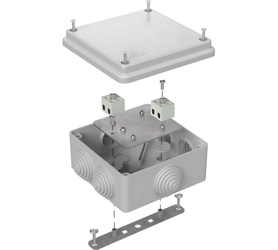 Изображение товара Огнестойкая коробка Промрукав для о/п 40-0300-FR2.5-4 Е15-Е120 RAL7035 100х100х50   40-0300-7035-FR2.5-4
