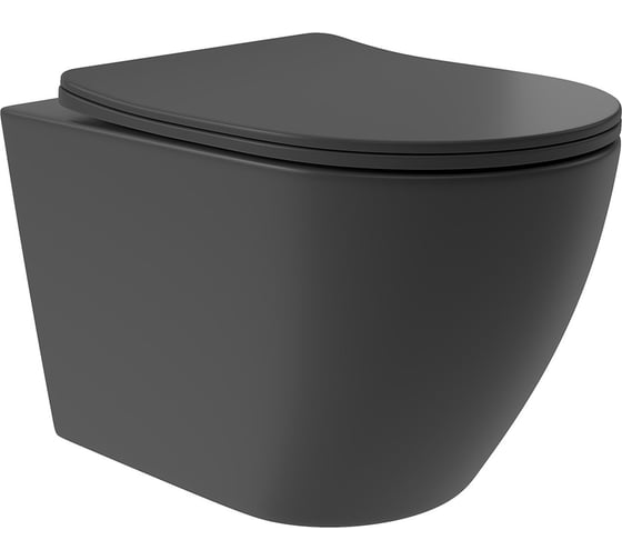 Изображение товара Унитаз подвесной AQUEDUTO AQD OVO Plus 520х365 мм, безободковый, Tornado, сиденье с микролифтом, черный матовый OVOT0240