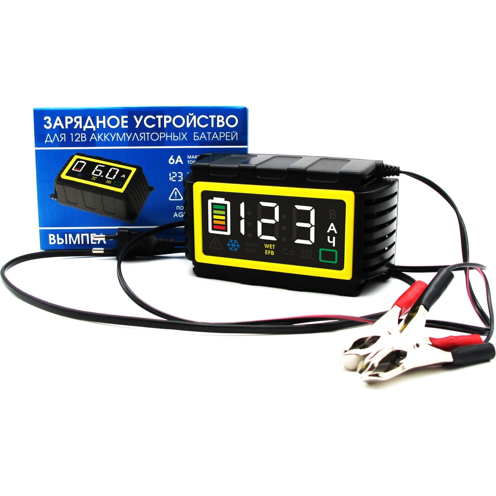 Изображение товара Зарядное устройство Вымпел ЗУ -13 (автомат,6А, LED экран, мал.корпус) 2237