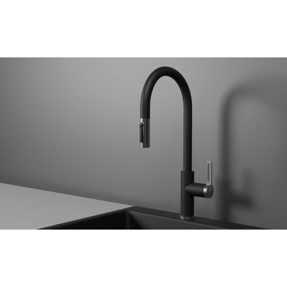 Изображение товара Кухонный смеситель с выдвижным изливом Granula GR-8168 черный современный стиль