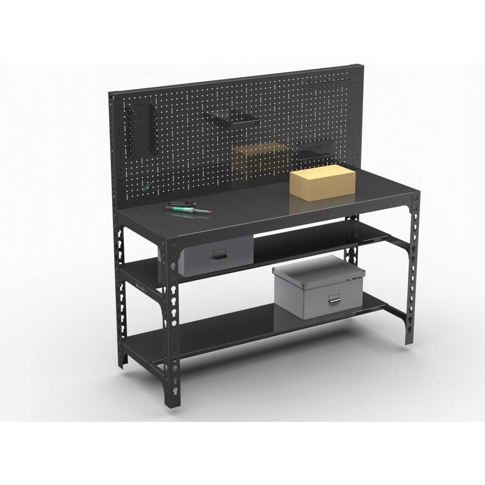 Изображение товара Стол металлический с полками и перфопанелью 750х1200х600 серый от ООО Металекс