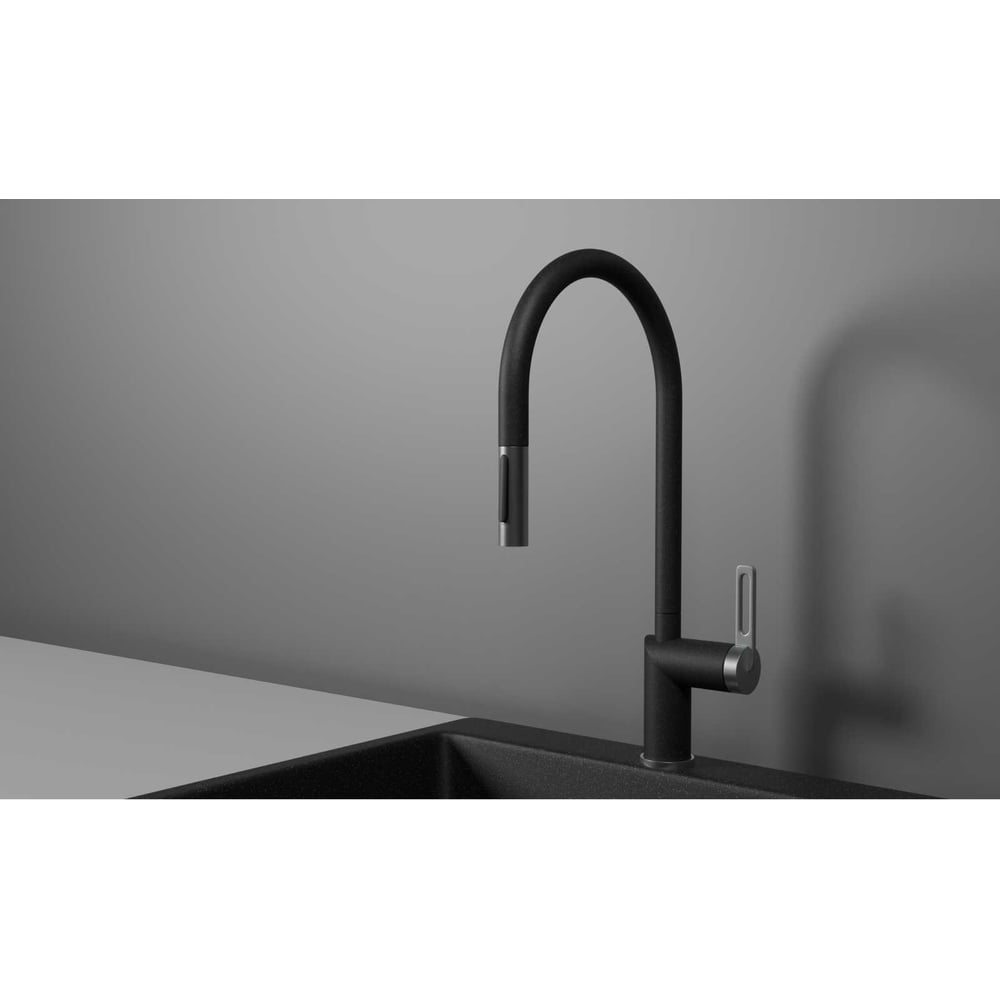 Изображение товара Кухонный смеситель с выдвижным изливом Granula GR 8172 черный современный стиль