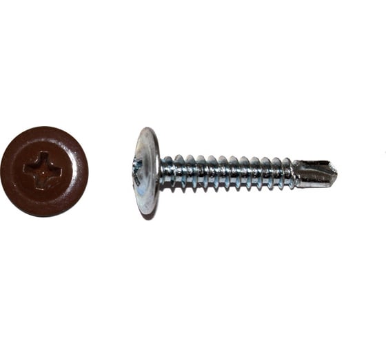 Изображение товара Саморезы ВИРТУОЗ 4,2x16 полусферическая головка с прессшайбой, цинк, сверло RAL3009 350 шт. 280-06053