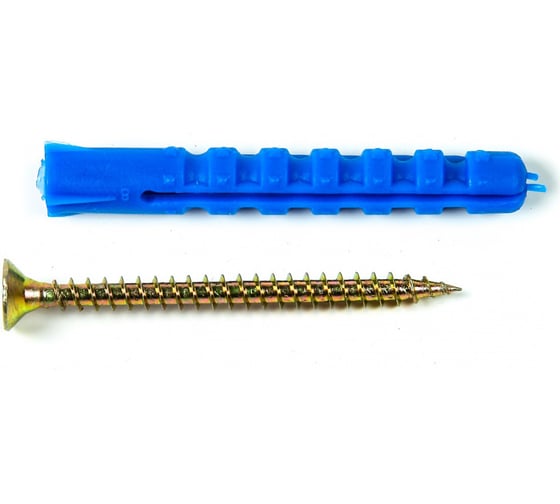 Изображение товара Набор для крепления ВИРТУОЗ дюбель 8х60 К, шуруп 5х70 потайная головка, желтый цинк, 12 шт. 00224