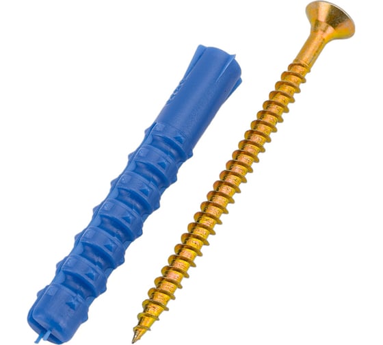 Изображение товара Набор для крепления ВИРТУОЗ дюбель 8x60 К, шуруп 5x70 потайная головка, желтый цинк, 50 шт. 550-00675