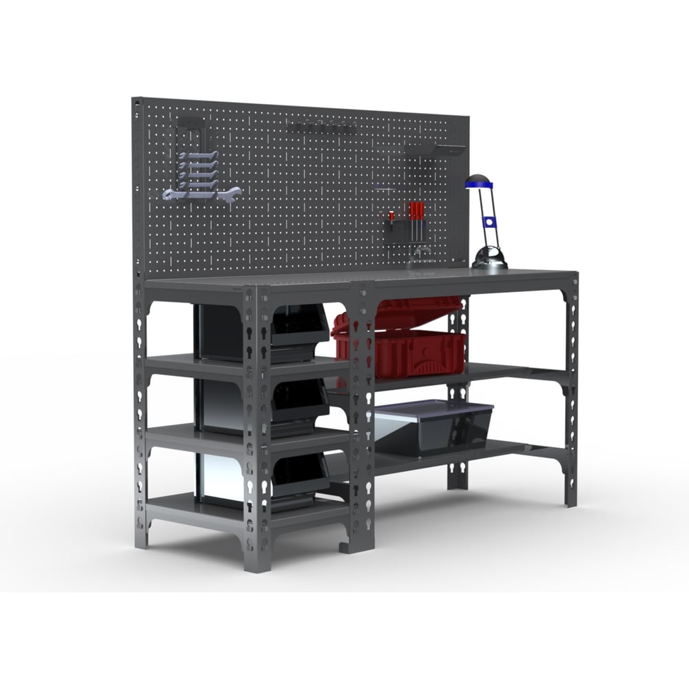 Изображение товара Металлический стол ООО Металекс 750х1600х500 мм серый с боковыми полками