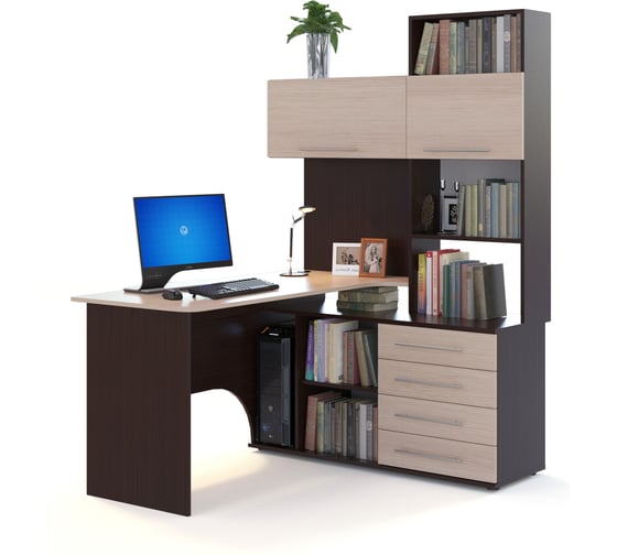 Изображение товара Стол компьютерный СОКОЛ КСТ-14.1 правый венге/беленый дуб 00-00015789