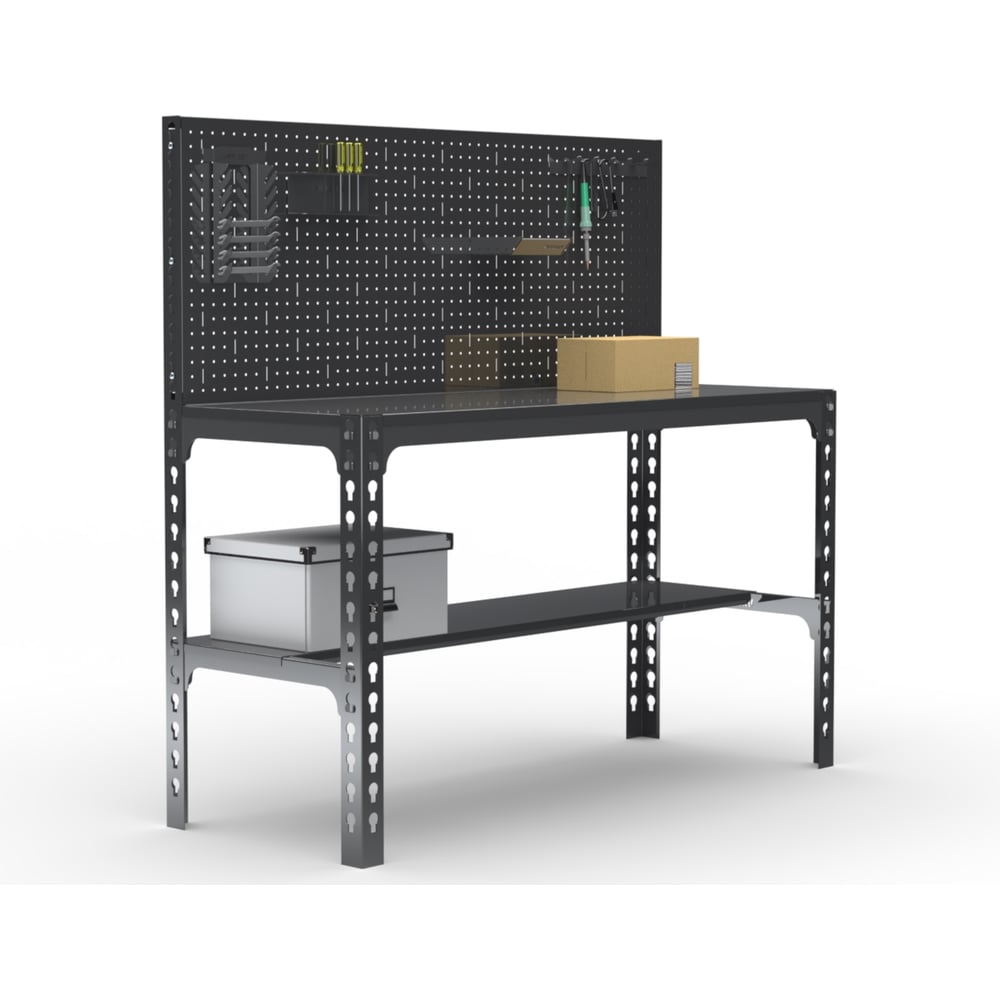 Изображение товара Металлический рабочий стол Металекс 750х1300х500 серый с перфопанелью