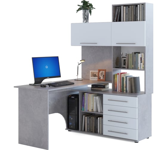 Изображение товара Стол компьютерный СОКОЛ КСТ-14.1 правый бетон/белый 00-00015788