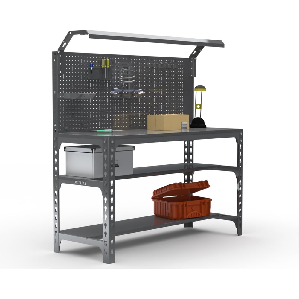 Изображение товара Металлический стол ООО Металекс серия SUN 750х1100х500 серый с полками и освещением