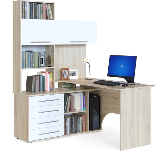 Изображение товара Стол компьютерный СОКОЛ КСТ-14.1 левый дуб сонома/белый 00-00015785