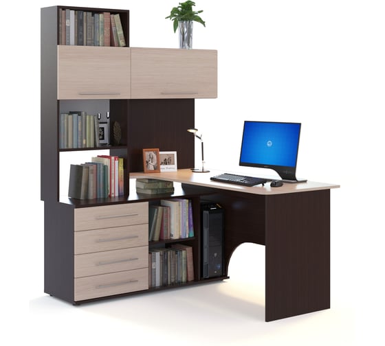 Изображение товара Стол компьютерный СОКОЛ КСТ-14.1 левый венге/беленый дуб 00-00015783