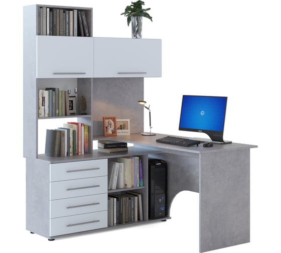 Изображение товара Стол компьютерный СОКОЛ КСТ-14.1 левый бетон/белый 00-00015782