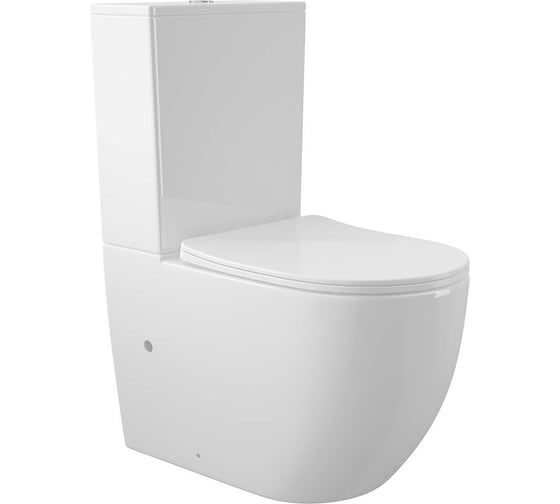 Изображение товара Унитаз напольный AQUEDUTO AQD OVO 630х385 мм, безободковый с бачком, сиденье с микролифтом, белый глянцевый AQDSOVO10