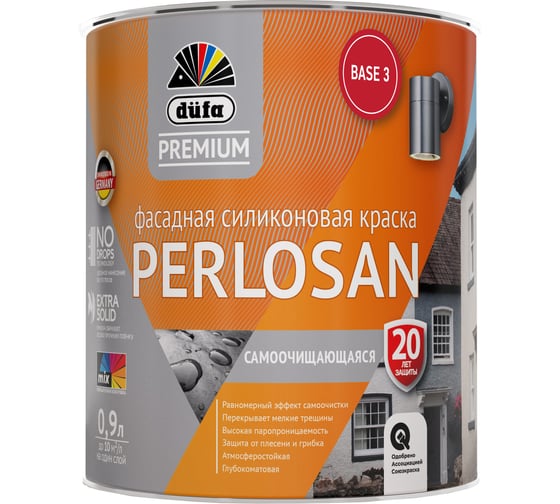 Изображение товара Premium ВД краска Dufa Perlosan фасадная силиконовая  база 3 0,9л МП00-012644
