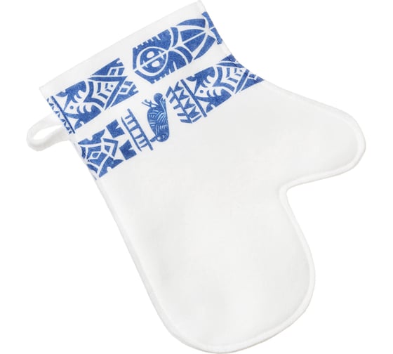 Изображение товара Рукавица банная ГлавБаня с принтом Мезенский орнамент, войлок белый синтетический Б0431