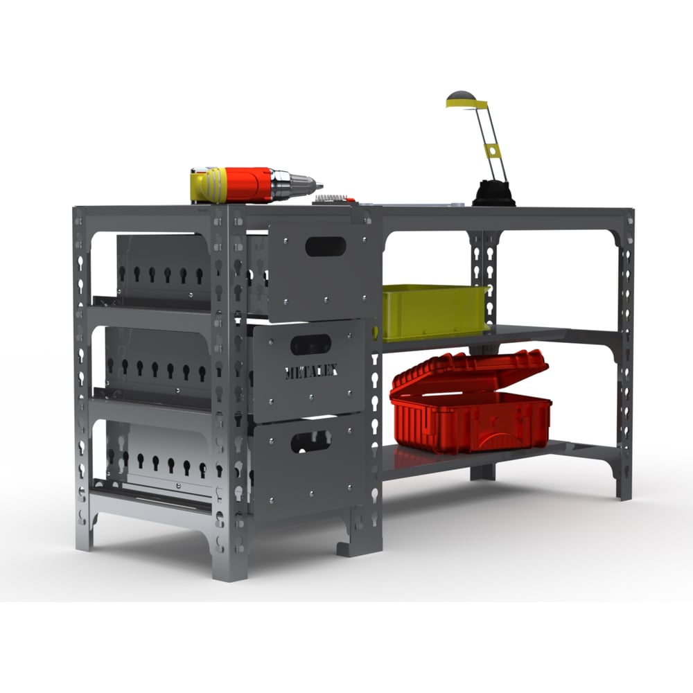 Изображение товара Металлический рабочий стол 750х1200х400 мм с выдвижными ящиками