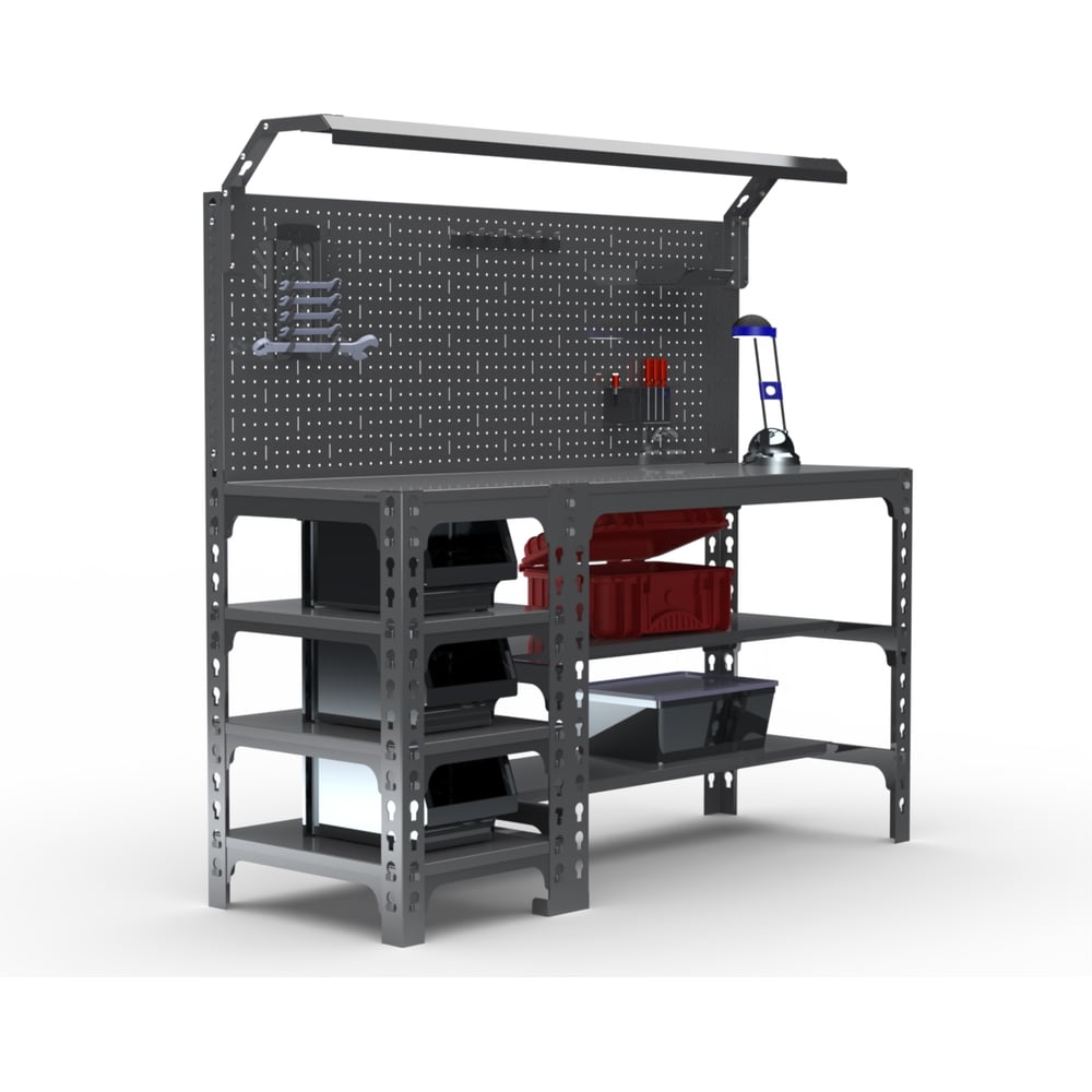 Изображение товара Металлический рабочий стол ООО Металекс серия SUN 750х1400х600 мм с боковыми полками и подсветкой