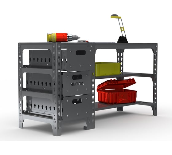 Изображение товара Стол металлический ООО Металекс 750х1200х600 мм, с выдвижными ящиками, серый 112205