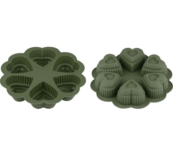 Изображение товара Форма для выпечки PERFECTO LINEA силиконовая, круглая на 6 сердец, 25x4.5 см, NATURAL GREEN, 20-118818