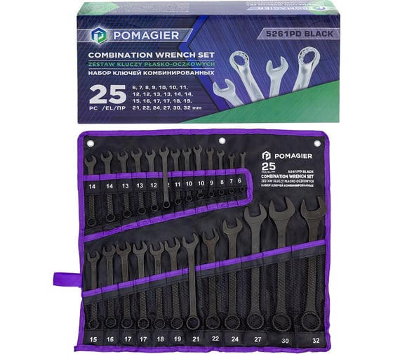 Изображение товара Набор комбинированных ключей POMAGIER POM-5261PD 25 предметов Black(62101)