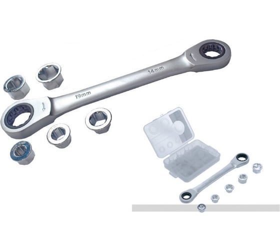 Изображение товара Накидной ключ с трещоткой и набором насадок REKON RW1241 14х19 мм, CrV  6 предметов 053006