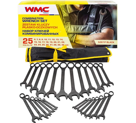 Изображение товара Набор комбинированных ключей WMC TOOLS 25 предметов WMC-5261P Black(62063)