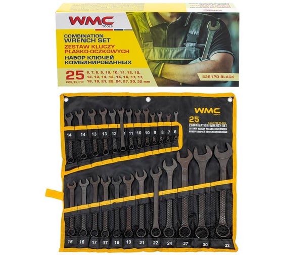 Изображение товара Набор комбинированных ключей WMC TOOLS 25 предметов WMC-5261PD Black(62067)