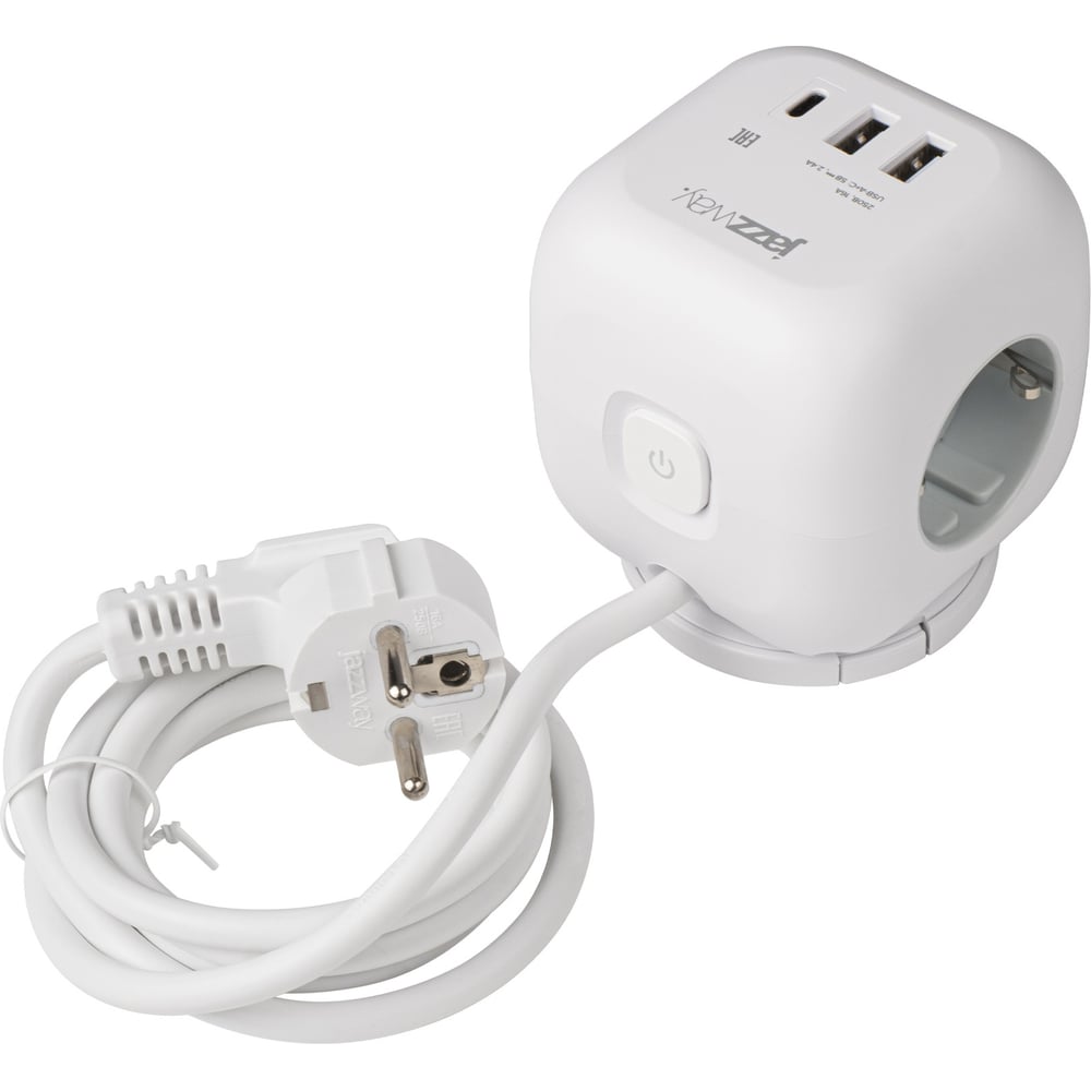 Изображение товара Удлинитель Jazzway EC-03U-150-wh 3 розетки USB заземление белый